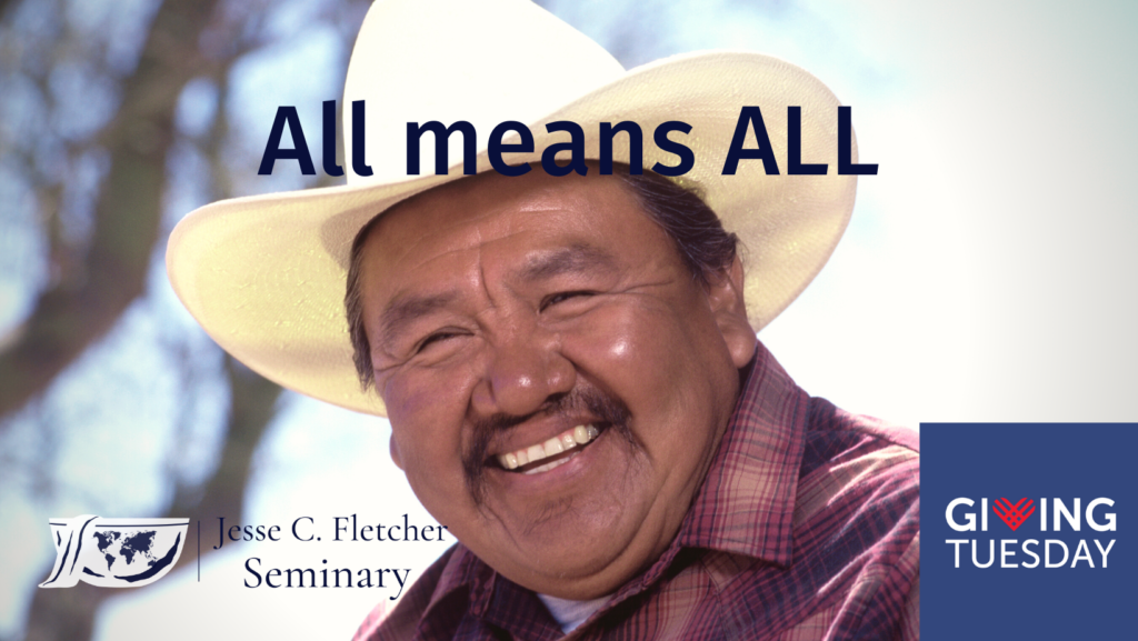 Hispanic cowboy pictured with the words All means All