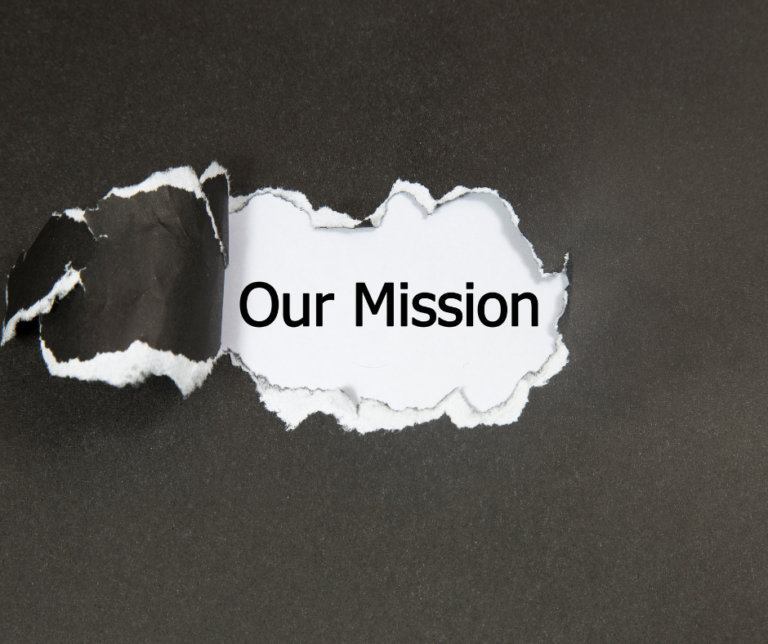 The words Our Mission are depicted being uncovered as brown paper is torn away