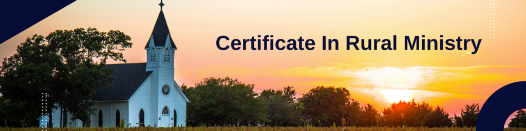 A rural church in a field with the words Certificate in Rural Ministry